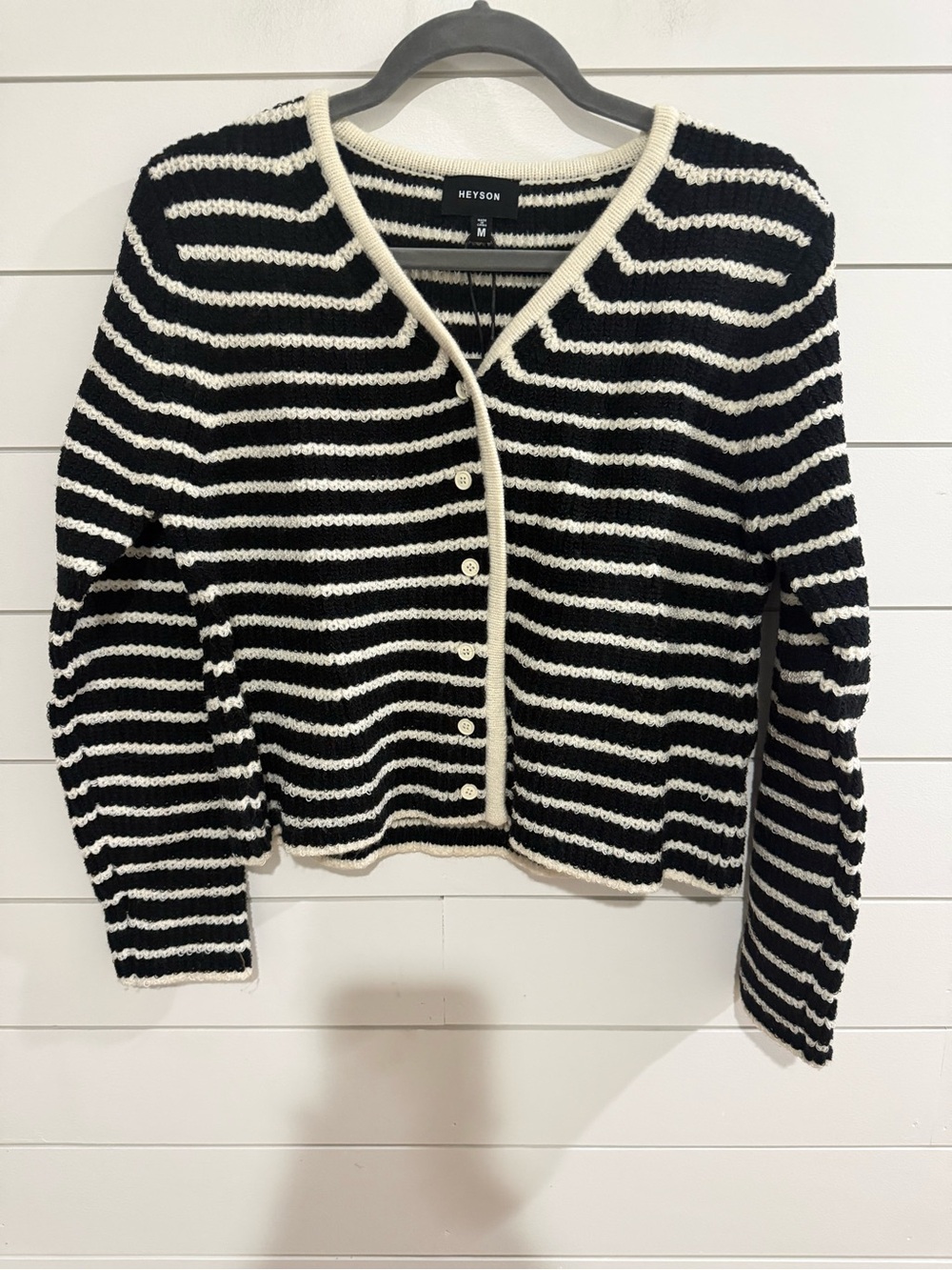 Heyson Black and White Striped Button Cardigan